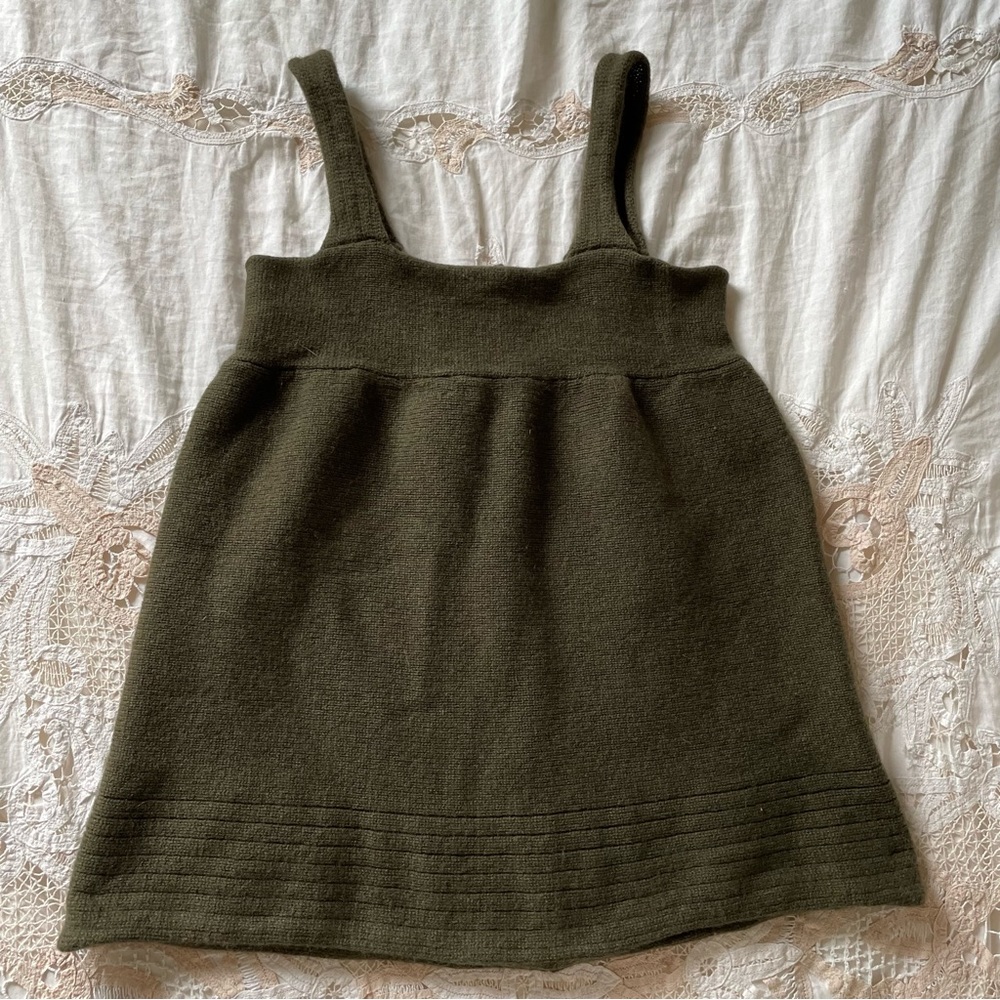 forest green hand loomed cashmere babydoll tank by designer boutique Souchi